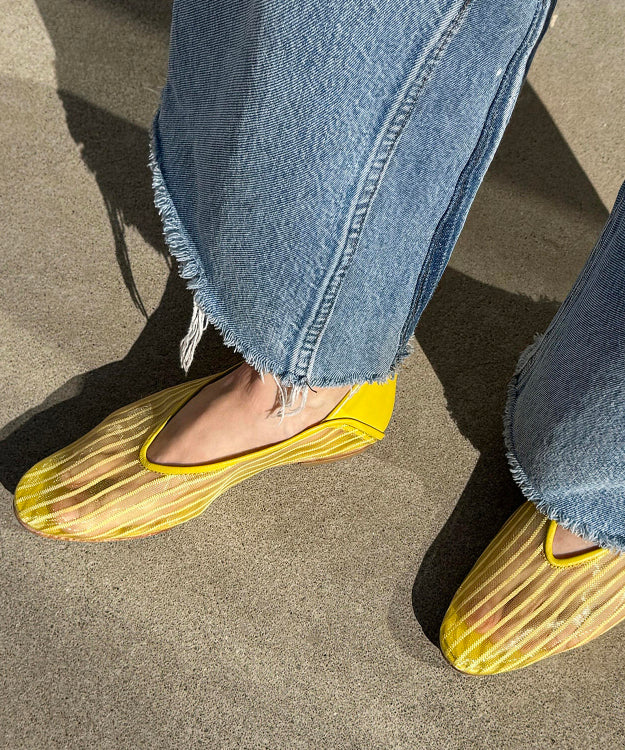 Feet Stylish Yellow Women Splicing Mesh Shoes Flat Breathable