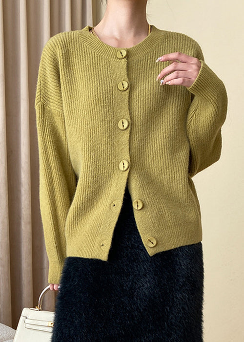 Yellow Cozy Knit Coats O Neck Long Sleeve