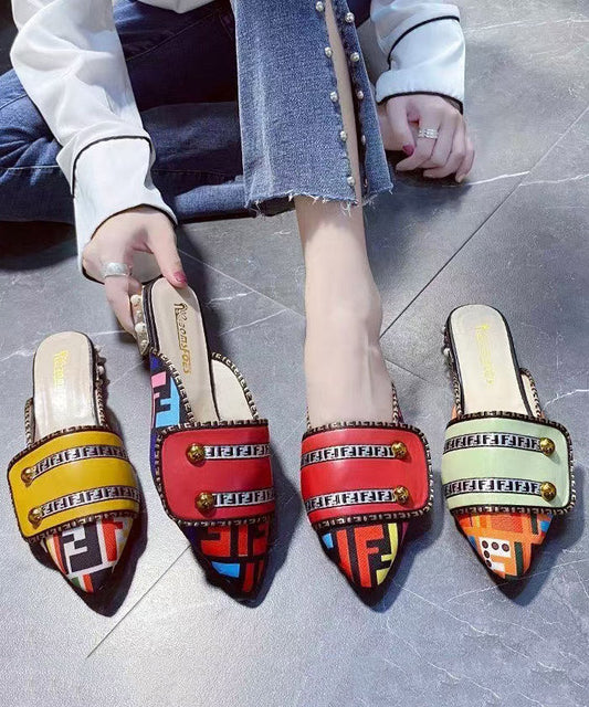 Faux Sandals Unique Toe Splicing Yellow Leather Slide Pointed