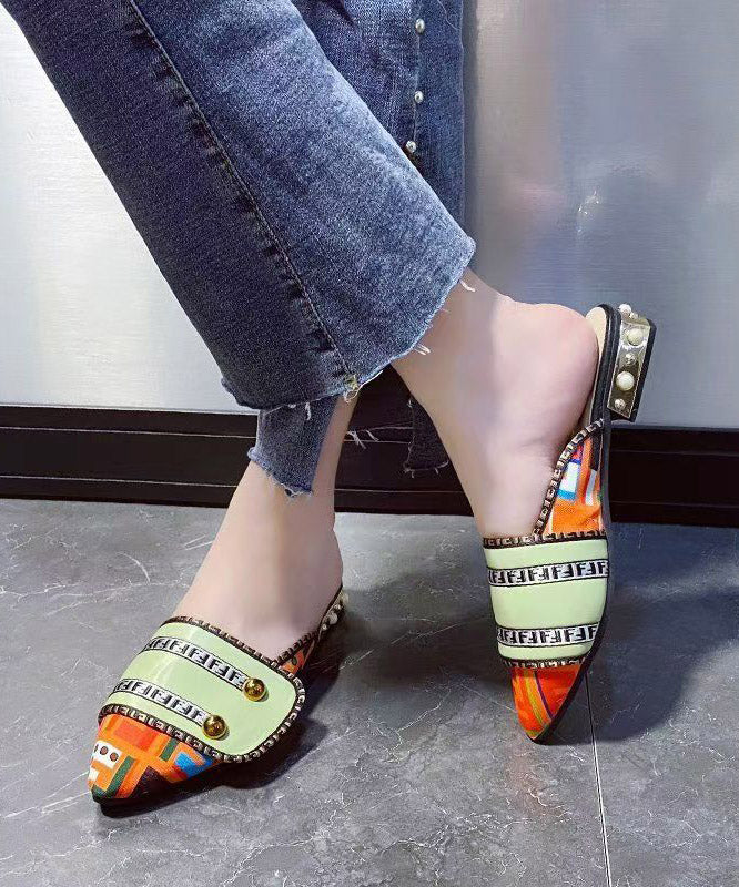 Faux Sandals Unique Toe Splicing Yellow Leather Slide Pointed