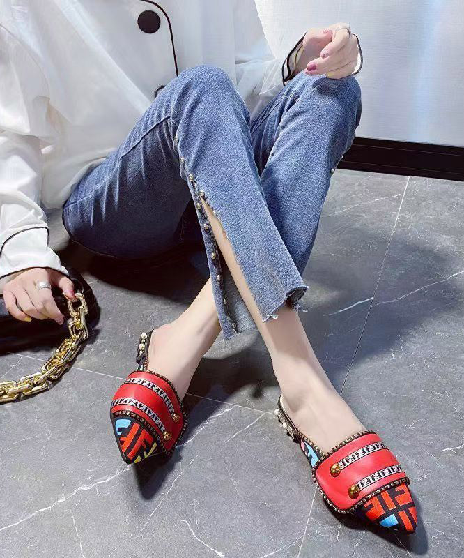 Faux Sandals Unique Toe Splicing Yellow Leather Slide Pointed