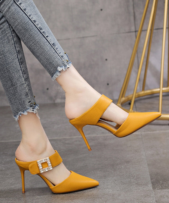 Yellow Stiletto Faux Leather Boutique Pointed Toe Slide Sandals RT1008