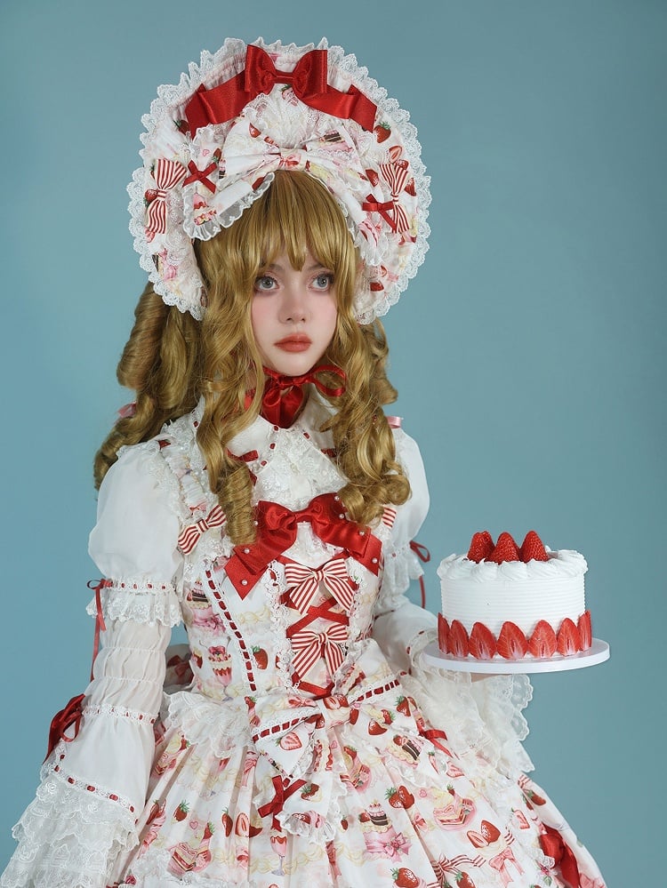 / White Lolita Yellow Sweet Bonnet Pink