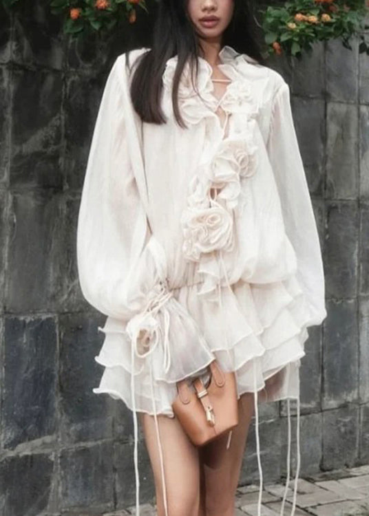 Lantern Ruffled Flower Sleeve Korean Style Three-Dimensional