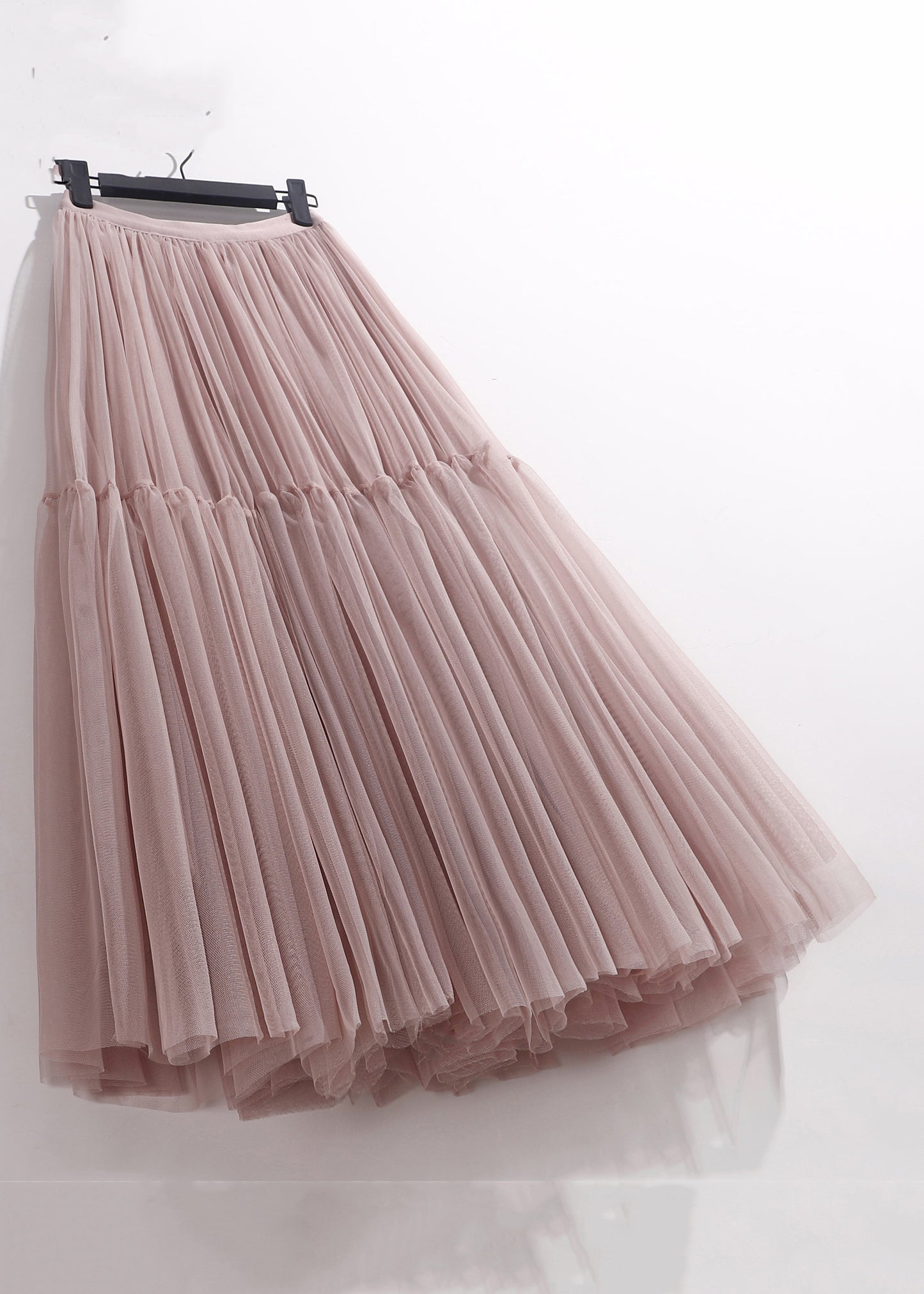 Pink Pleated Waist Loose Patchwork Summer Skirt High Tulle