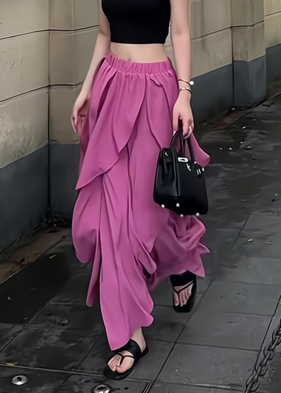 Organic Summer Maxi Elastic Waist Skirt Purple Patchwork Ruffled