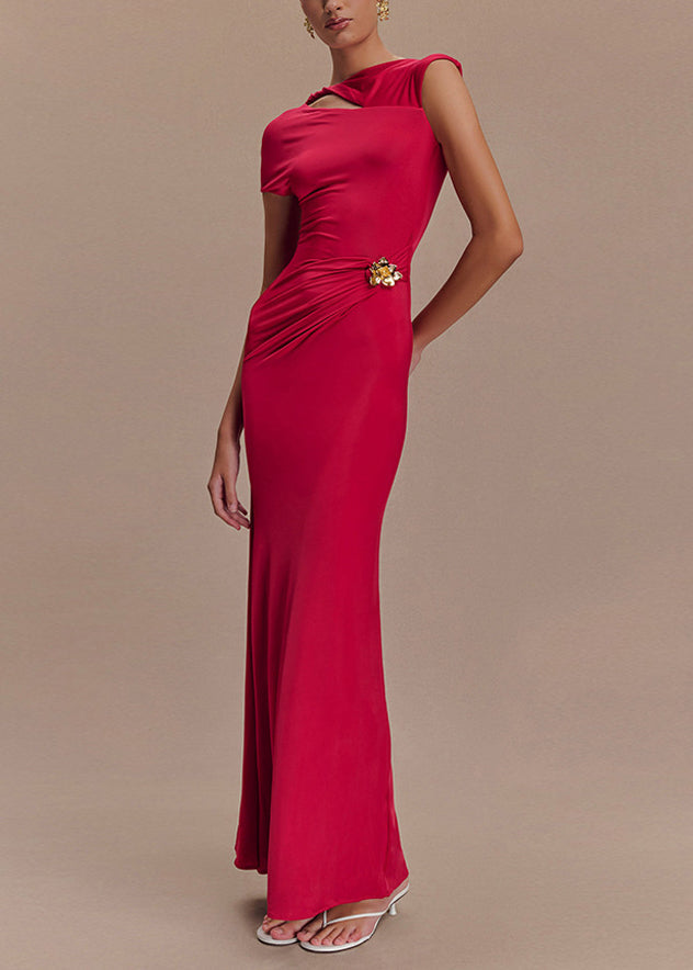 Cotton Original Fit Backless Design Slim Summer Maxi Rose Dresses