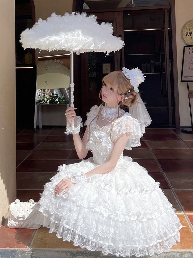 White Skirt Angel Hime Lolita Hanayome Dress Fabric Tiered Bodice Butterfly