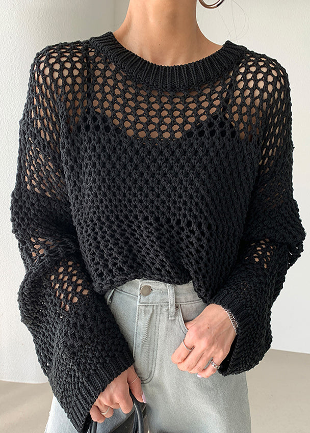 Oversized Hollow Knit Spring Out Sweaters Black Style