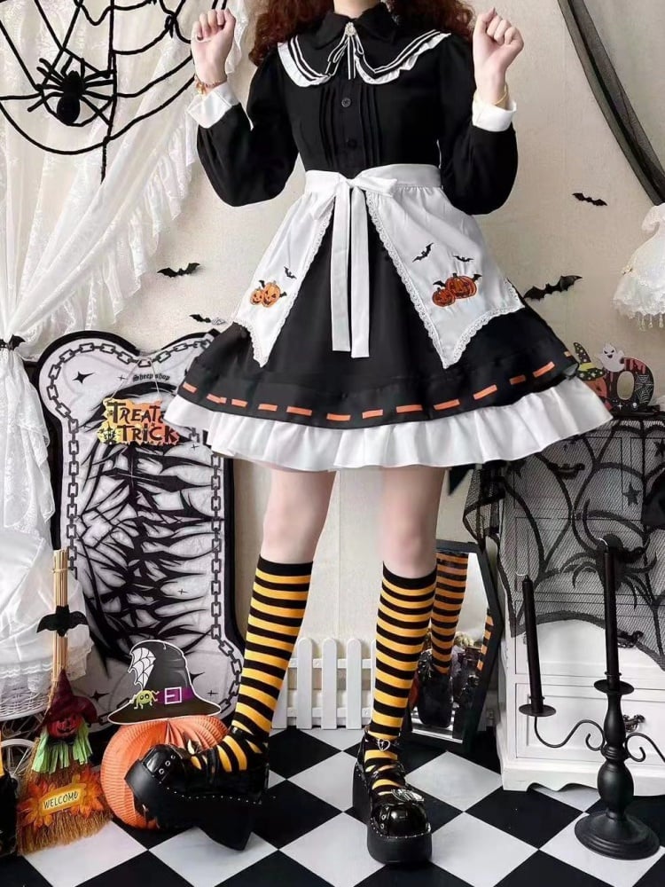 Halloween Lolita Witch Pumpkin Embroidery Dress Set