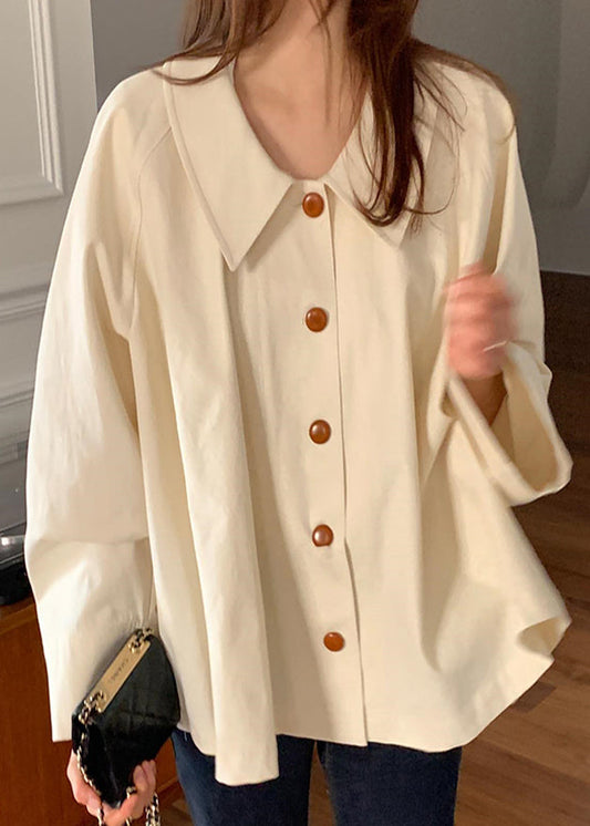 Loose Collar Shirt Cute Pan Peter Spring Top Cotton Beige