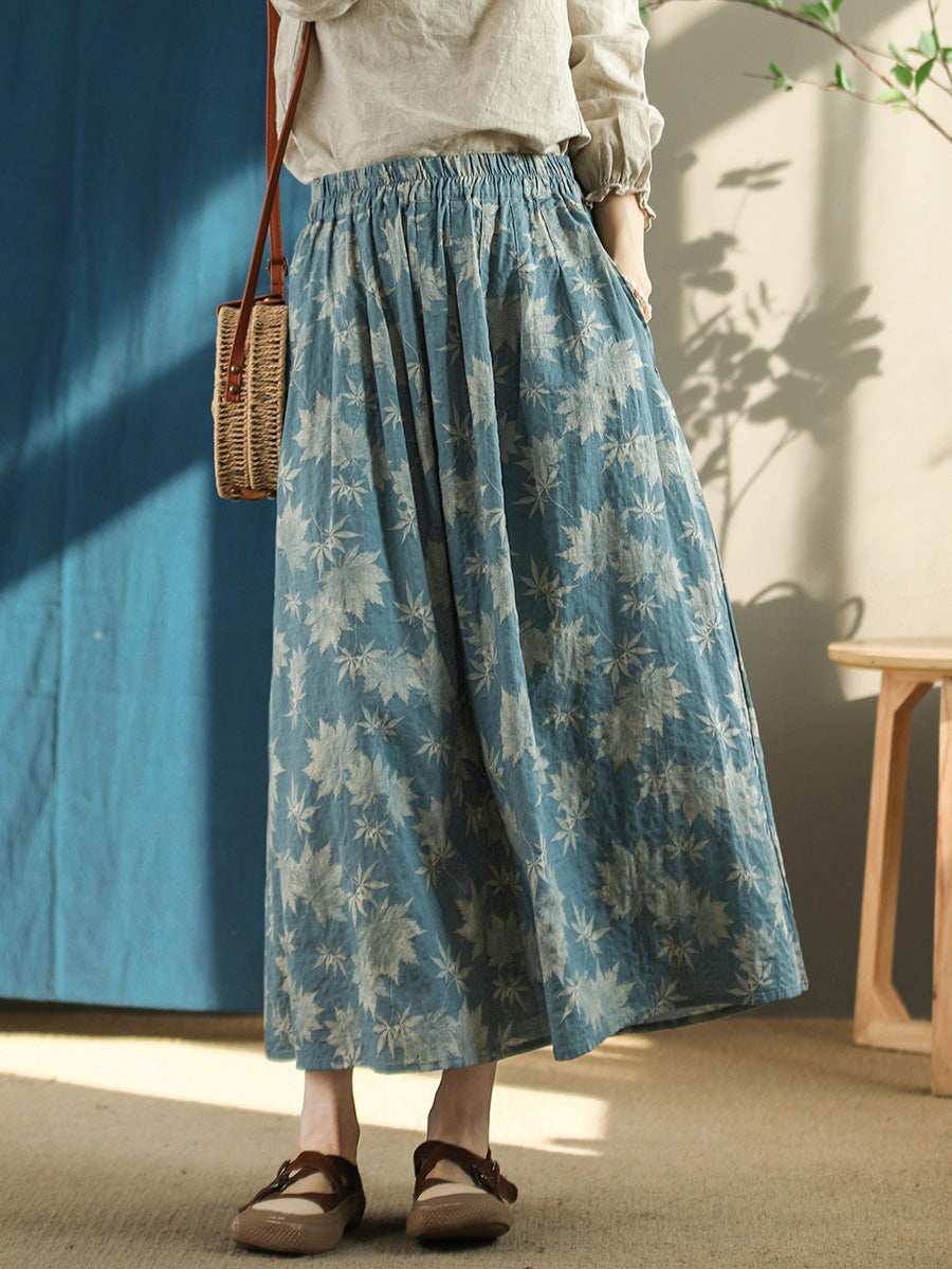 Plus Size Floral Vintage Elastic Waist Summer Loose Skirt RR1030