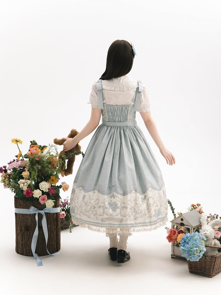 Skirt and Print Titmouse Jumper Blue Floral Lolita