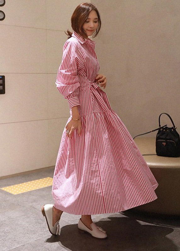 Pan Peter Wrinkled Striped DIY Collar Red Cotton Button Waist Tie