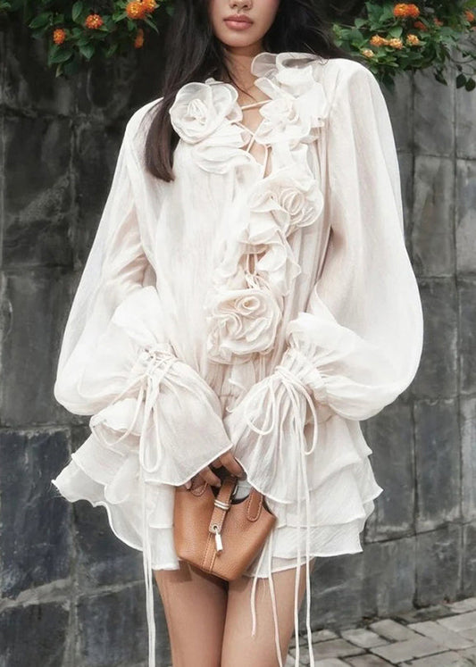 Lantern Ruffled Flower Sleeve Korean Style Three-Dimensional