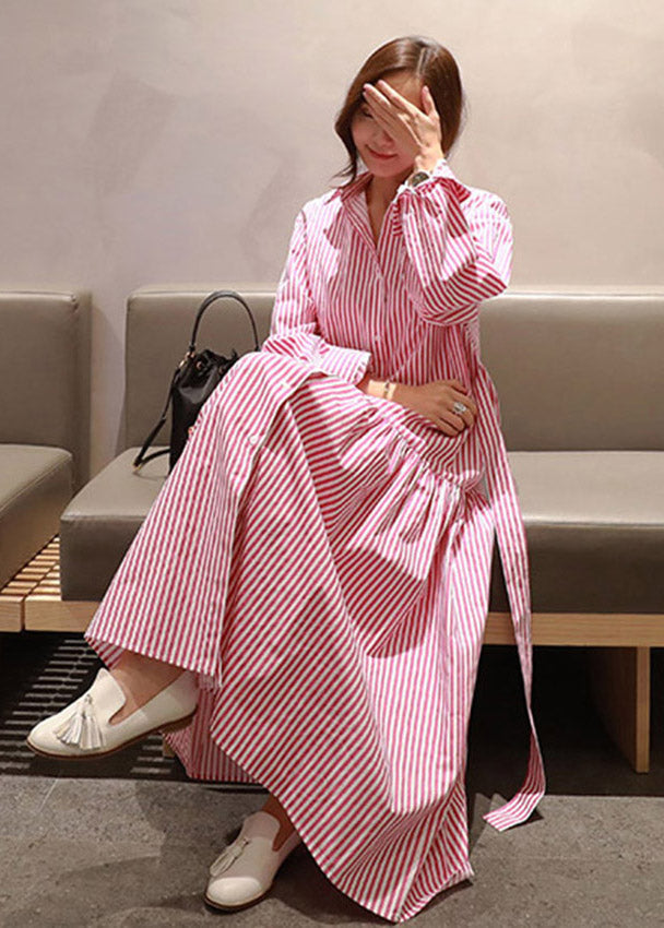 Pan Peter Wrinkled Striped DIY Collar Red Cotton Button Waist Tie