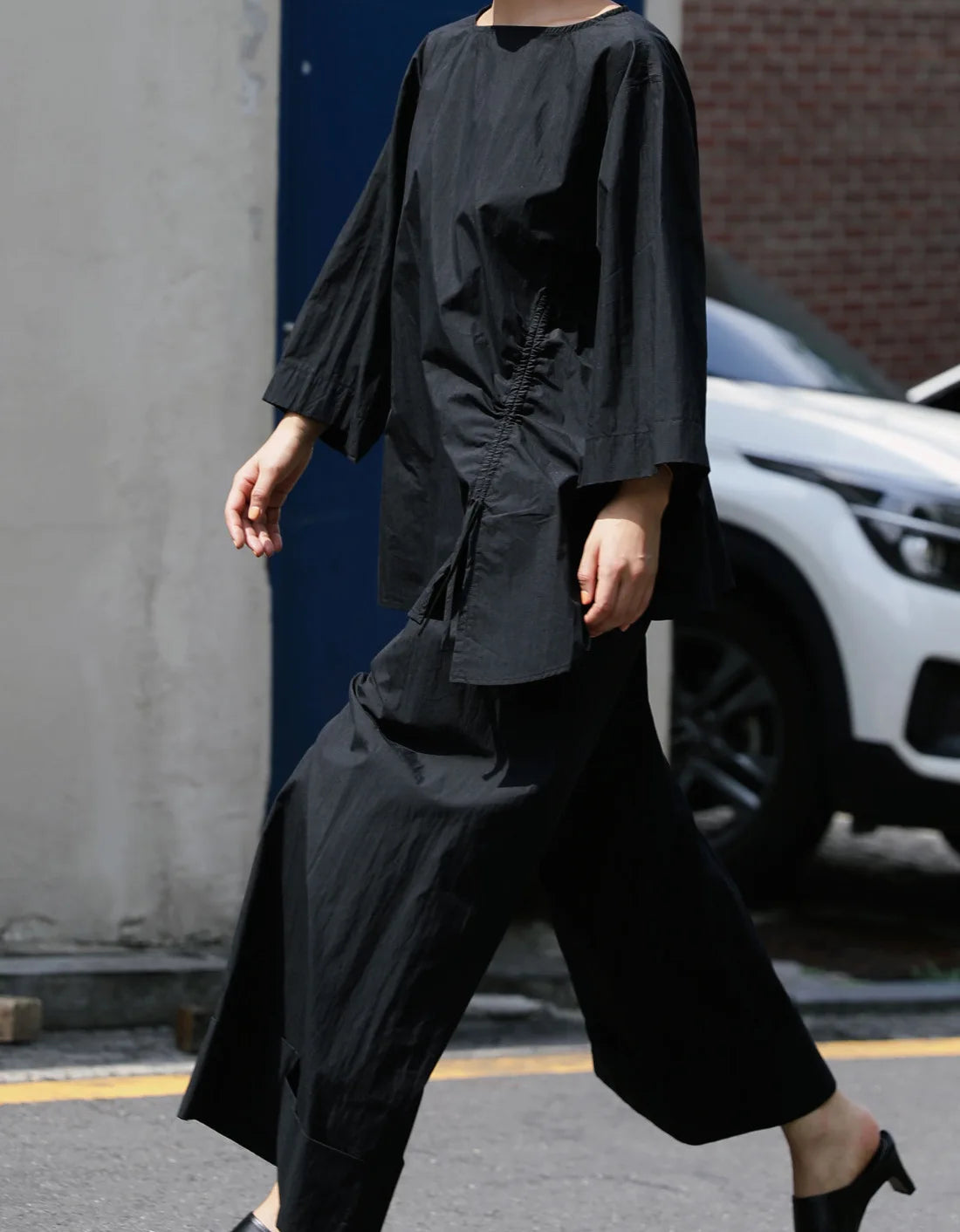 Waist Wide-Leg Pants Organic Elastic Khaki