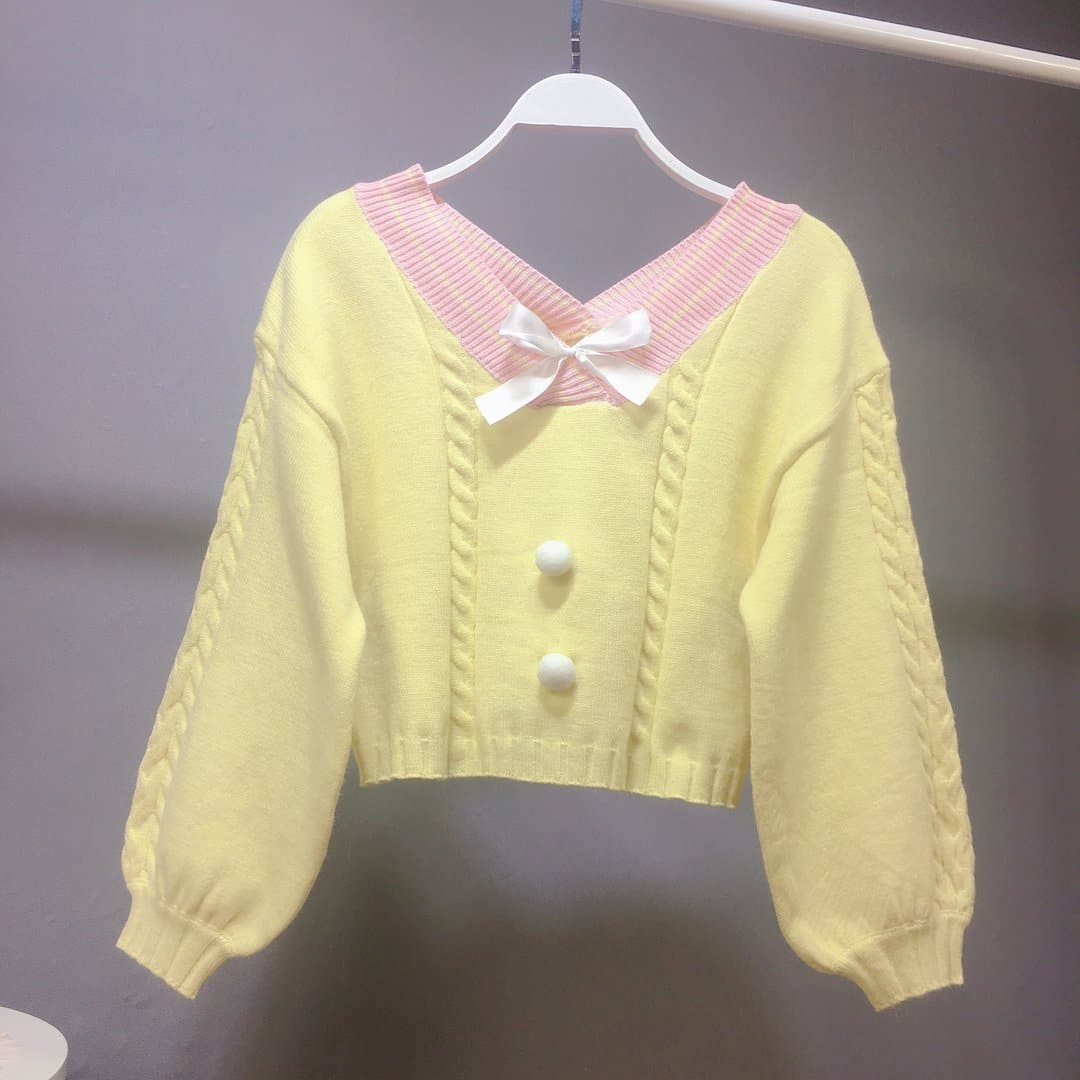 Pink/Yellow/Blue Sweet Bow Short Sweater  SP13315