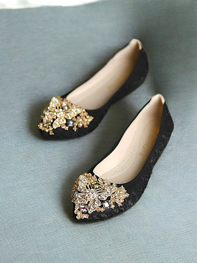 Foldable Ballet Beaded Embroidered Women's Flats with