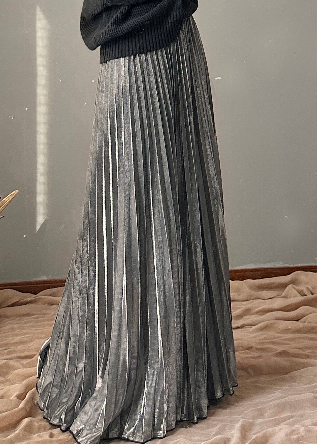 Skirt Casual A Line Elastic Silvery Waist Spring