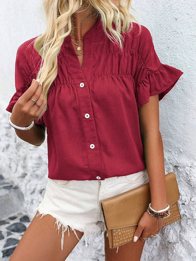Women's Shirt Blouse Patchwork Buttons Plain Vintage
