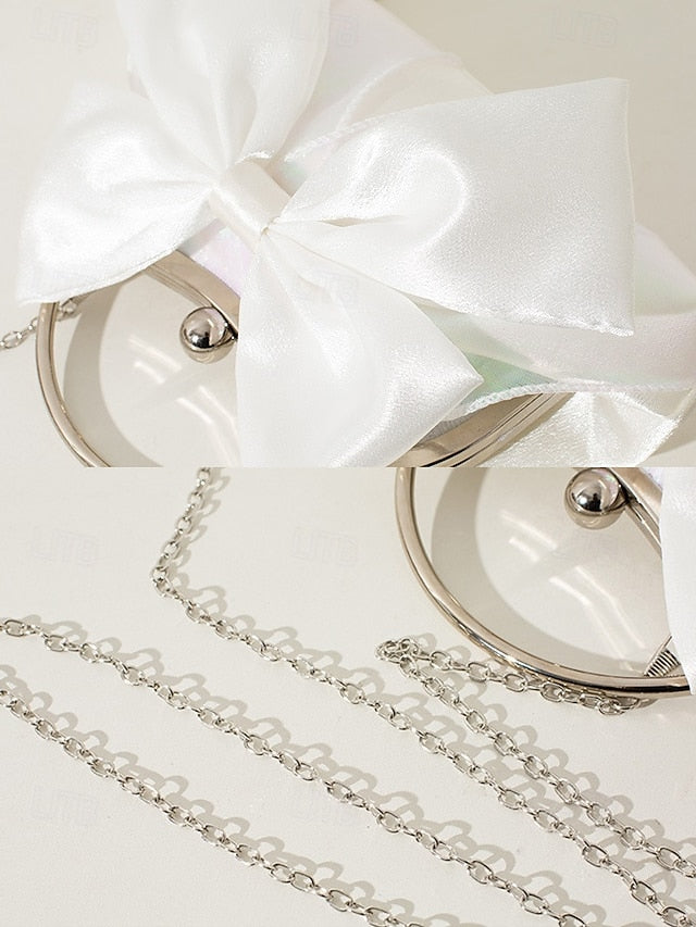 Clutch Evening – Bow Bag Women's Satin Pearl Elegant