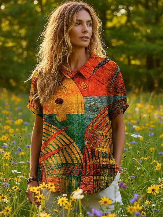Women's Blouse Buttons Print Graphic Geometric Bohemia