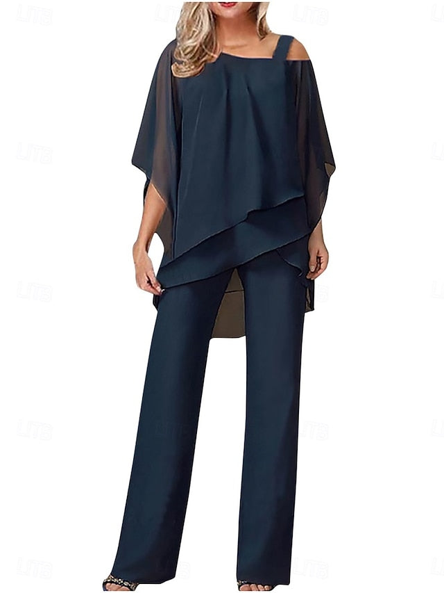 Women's Pants Sets 3/4 Length Sleeve One Shoulder Solid