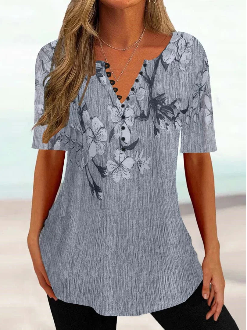 Casual Regular Fit Floral V Neck Shirt ap21