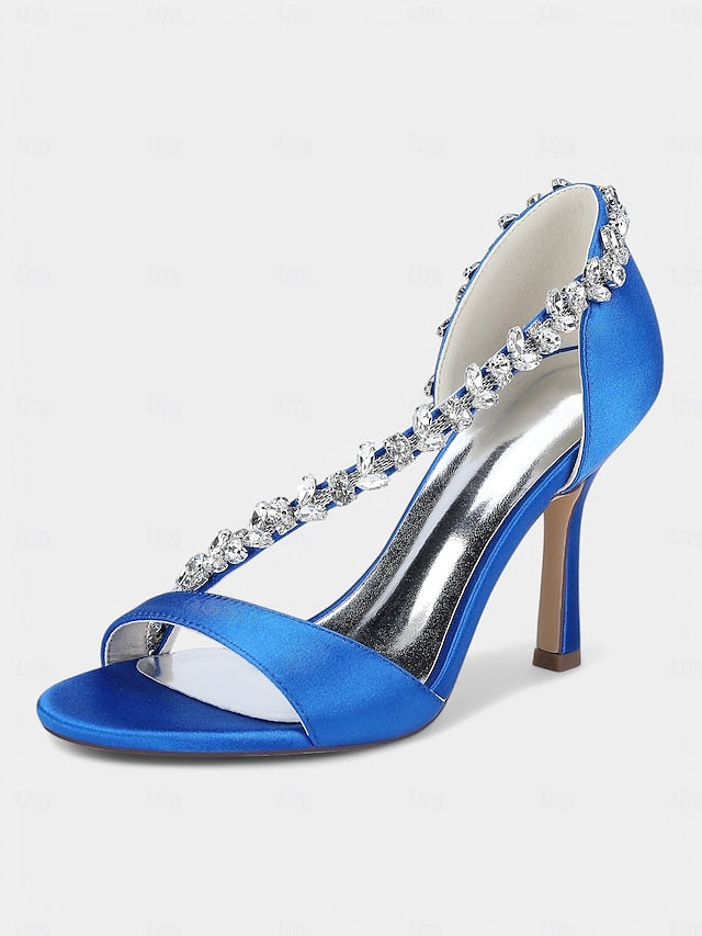 Crystal Heels Satin Champagne Women's – T-Strap with High