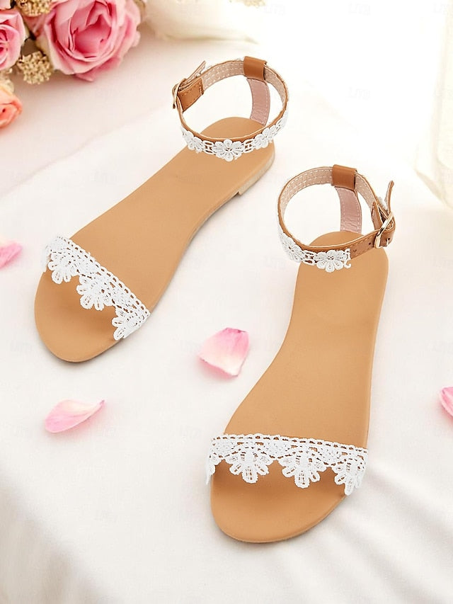 Ankle White Lace with Floral Sandals Women's Strap