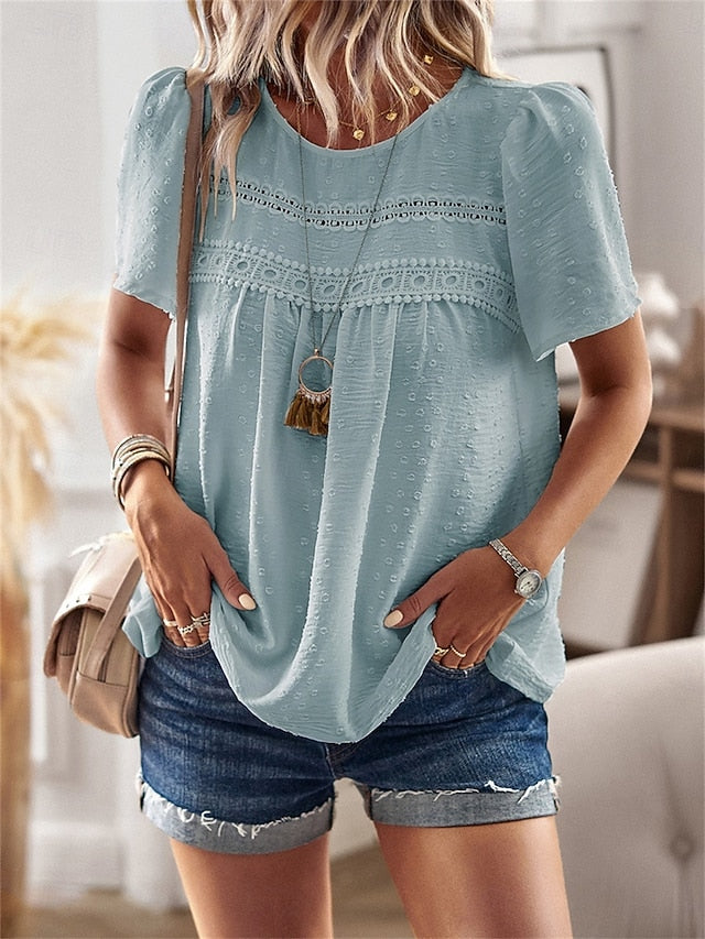 Women's Shirt Blouse Solid Color Stylish Casual Short