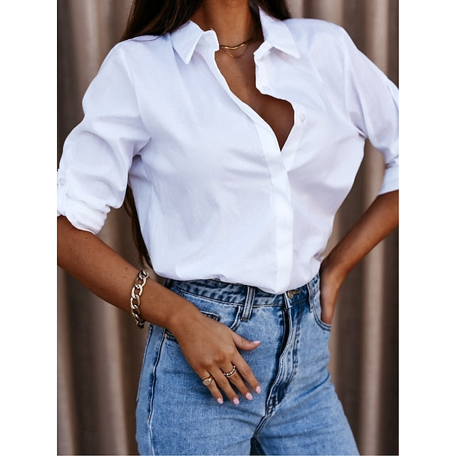 Women's Blouse Buttons Solid Color Elegant Stylish Casual
