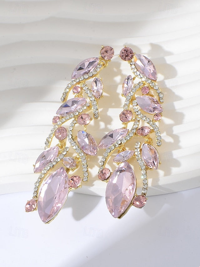 Design Women's Earrings Leaf Crystal Elegant Gold -
