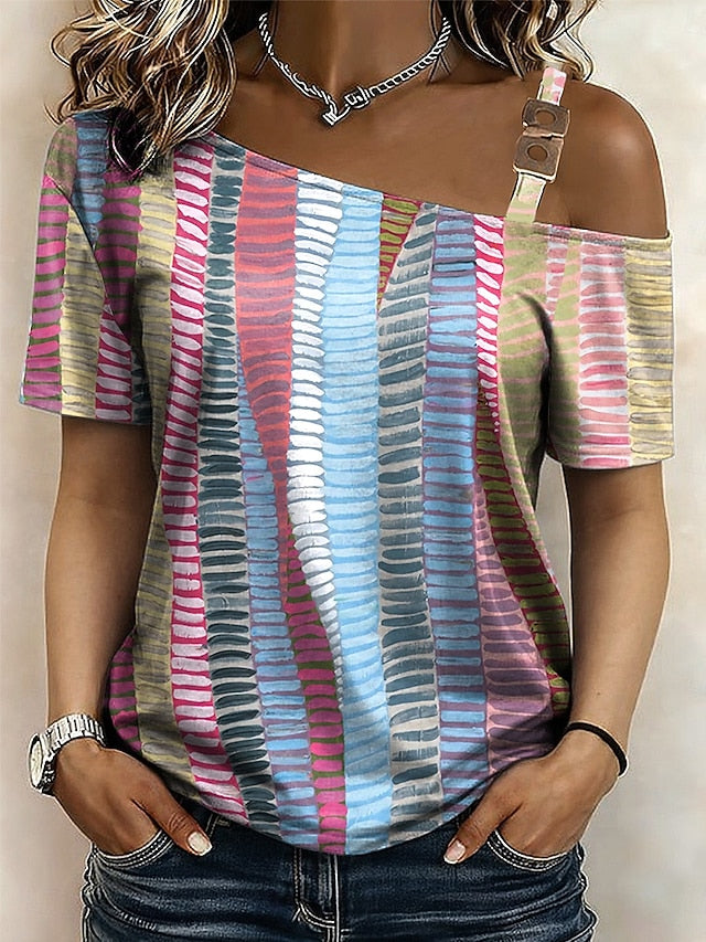 Women's T Shirt Tee Top Print Asymmetrical Graphic Abstract