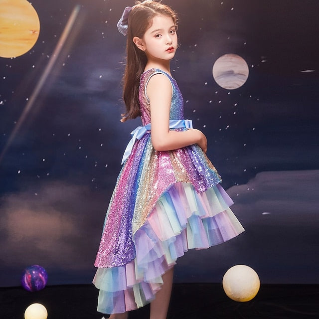 Girls' Kids colour Sequin Wedding Sleeveless Party Dress