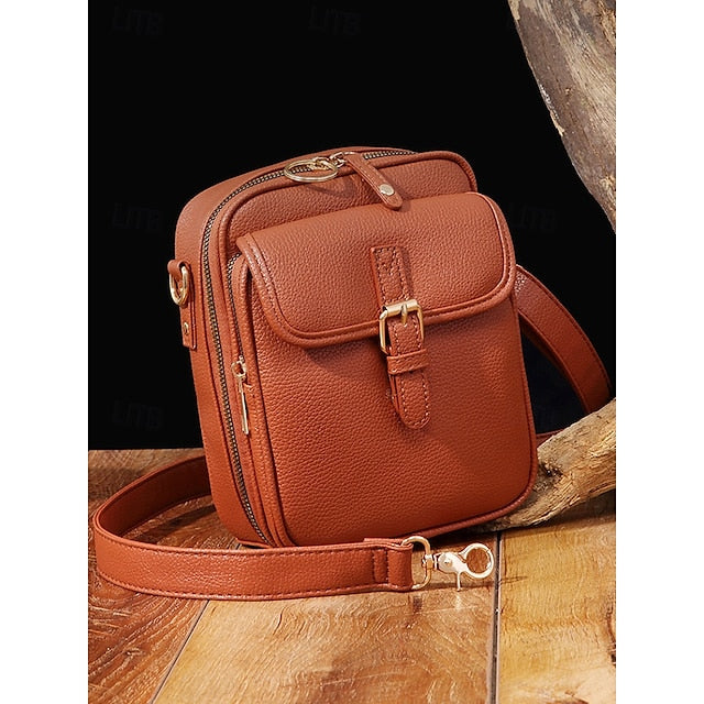 Faux Front Vintage Bag Women's Crossbody with Leather Brown