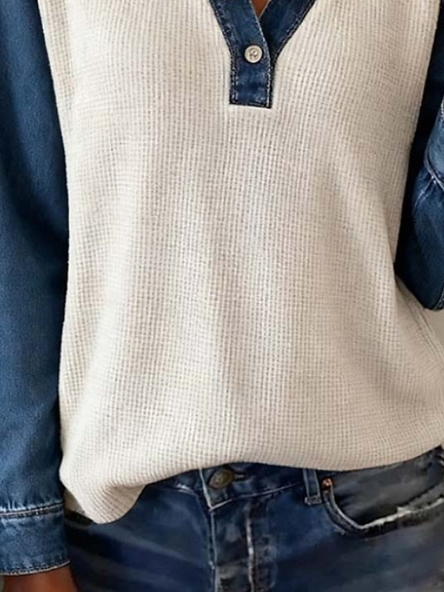Women's Shirt Blouse Color Block Active Casual Long Sleeve