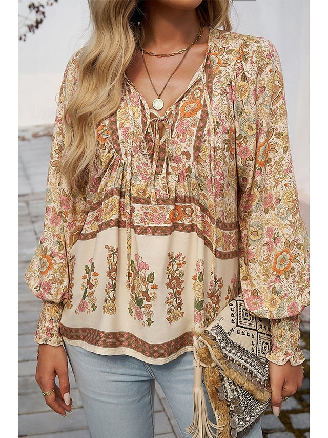Women's Shirt Blouse Print Flower Daily Stylish Casual Long