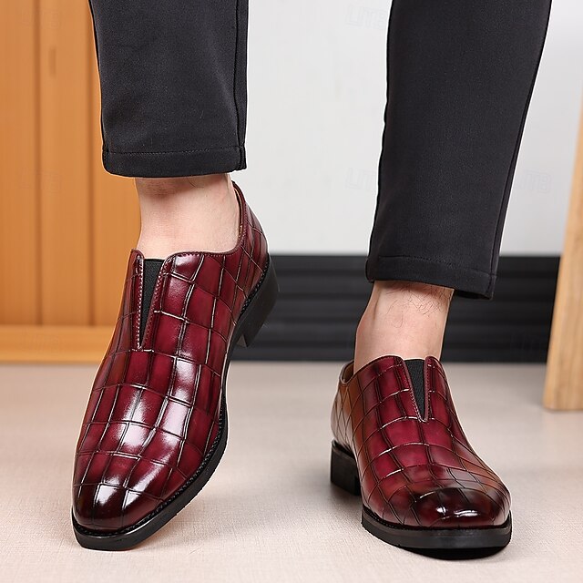 – Shoes Pattern Slip-On Burgundy Men's Crocodile