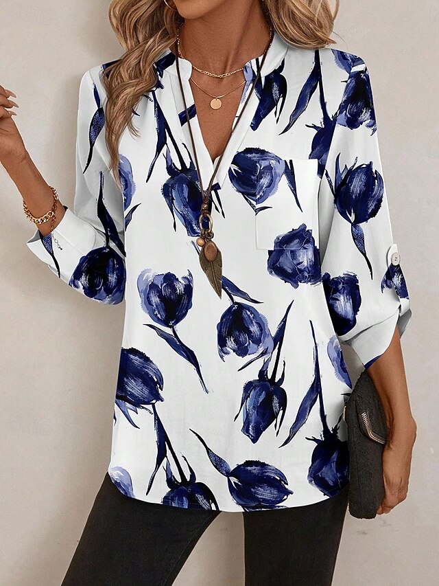 Women's Blouse Ruched Floral Graphic Elegant Stylish Basic