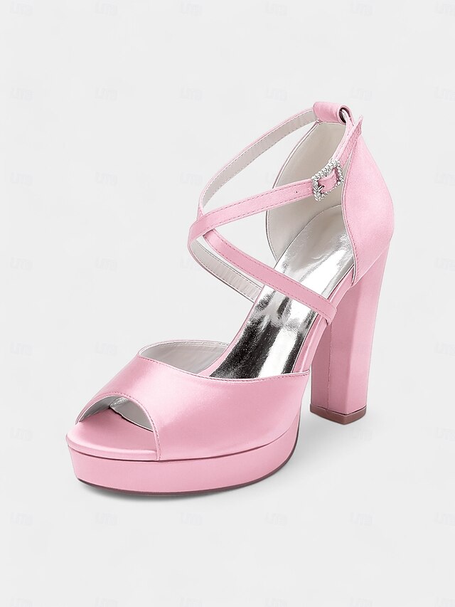 Satin High Heel and with Peep Women's Toe Platform Sandals