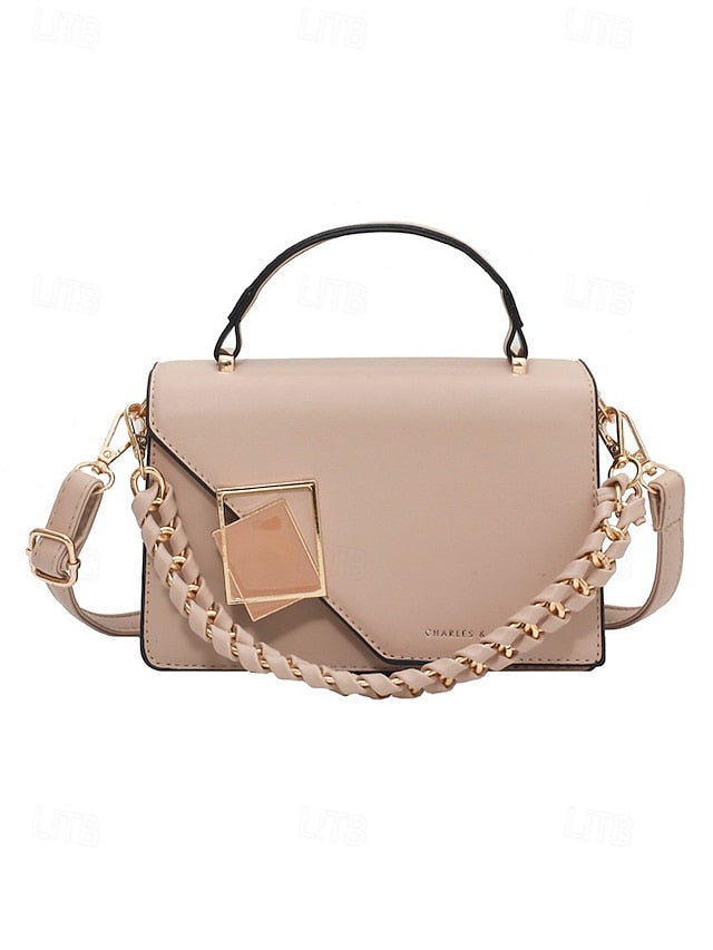 Women's Elegant Faux Leather Crossbody Handbag, Chic Top