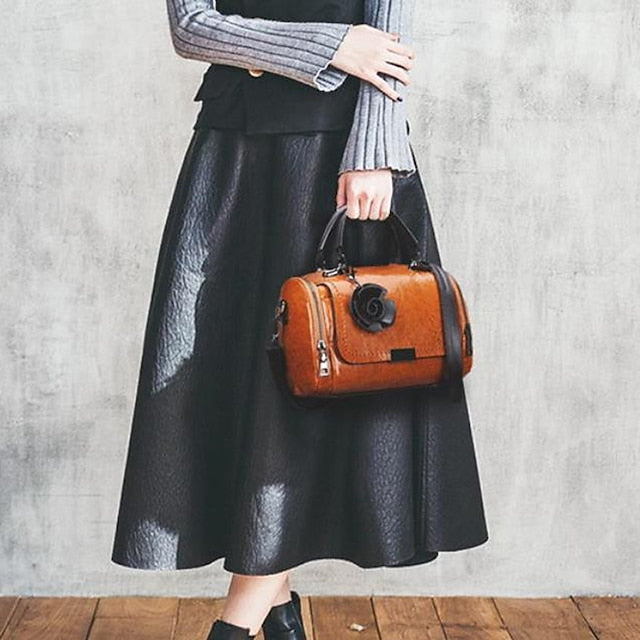 Leather Floral Vintage-Style Handbag Faux Women's with