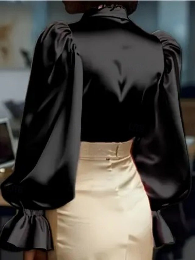 Women's Blouse Buttons Solid Color Elegant Ladies Stylish