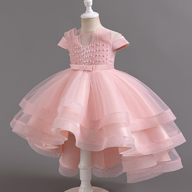 Solid Wedding Party Short Color Girls' Sleeve Kids Dress