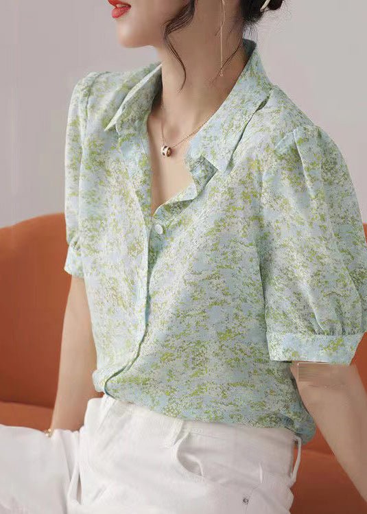 Green Cotton Shirt Boutique Summer Print Tops Light