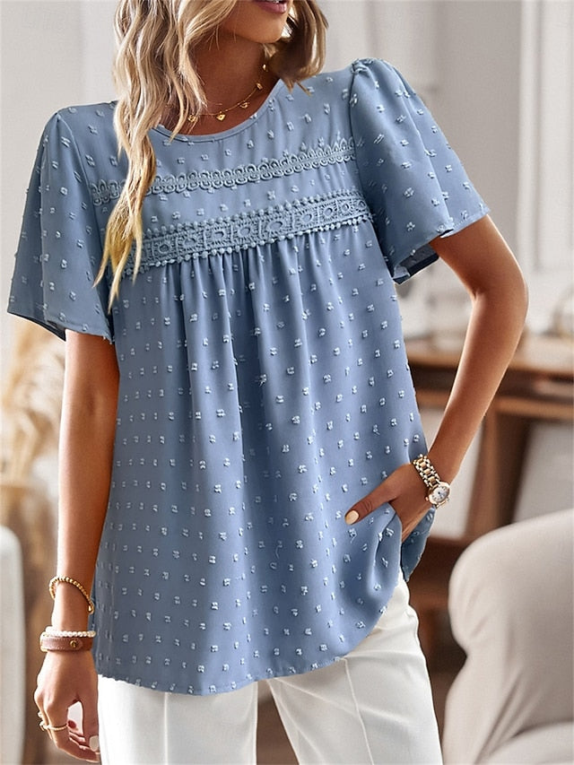Women's Shirt Blouse Solid Color Stylish Casual Short