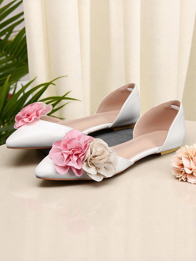 Wedding Flats Pink Flower Women's and with White Beige