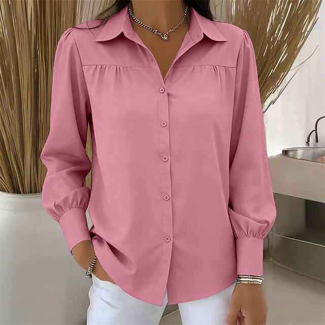 Women's Shirt Blouse Dressy Tops Ruched Patchwork Buttons